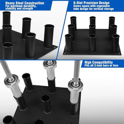 Yes4All Vertical Storage Rack, Home Gym Organizer, Barbell & Dumbbell Rack for 2-inch Olympic & Curl Bars - color: B. 9 Bar -Black