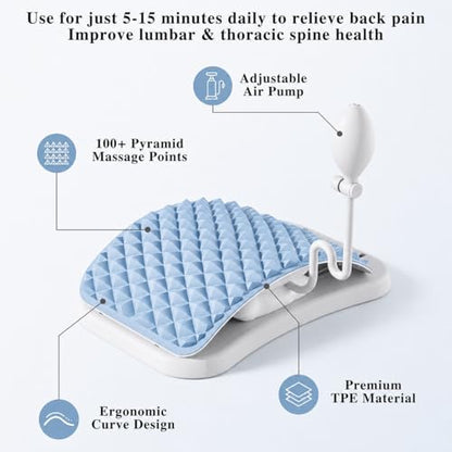 UJoowalk Back Stretcher for Lower Back Relief, Air Adjustable Lumbar Support Board with Extra-Wide Panel, 98 Massage Nodes, Spine Stretching Device for Posture Support & Flexibility (Blue)