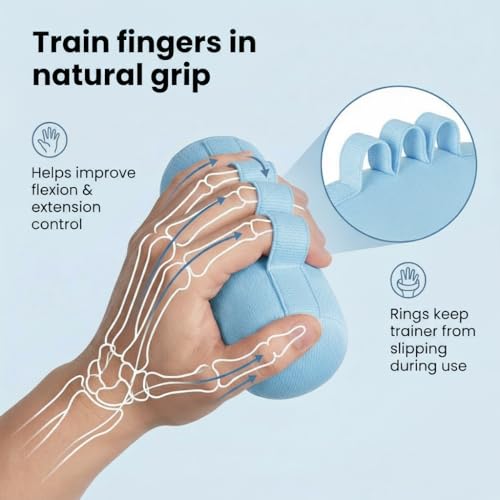 Firm Palm Grip Strengthener with PE Tube Filling, Finger Contracture Cushion for Hand Therapy, Adjustable Hand Splint Alternative for Stroke Recovery, Grip Strength & Hand Function Training, Blue