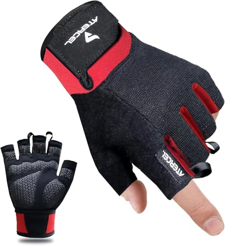 ATERCEL Workout Gloves for Men and Women, Exercise Gloves for Weight Lifting, Cycling, Gym, Training, Breathable and Snug fit - color: Red, size: Medium