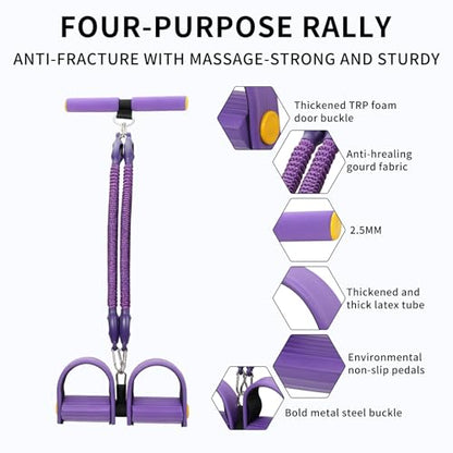 Multifunction Tension Rope, 2 Tubes Stretch Yoga Pedal Tension Strap, Adjustable Resistance, Tension Rope Fitness Equipment - color: Purple