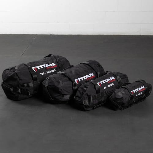 Titan Fitness 25-75 LB PRO Strongman Sandbags, Double Layer, 1050D Cordura, Black, Carry Home Gym Training