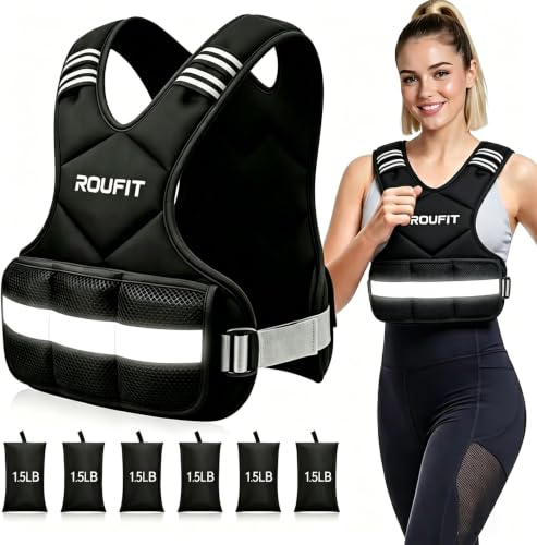 Weighted Vest for Women/Men Adjustable 4-10lb/ 6-15lb/11-20lb/20-32lb Weight Vest for Walking & Running,Weights for Workout Exercise Fitness Gym, Odor-Free Neoprene & Wide Padded Comfort Shoulder Straps & Phone Pocket - color: Black, size: 6-15 Lb