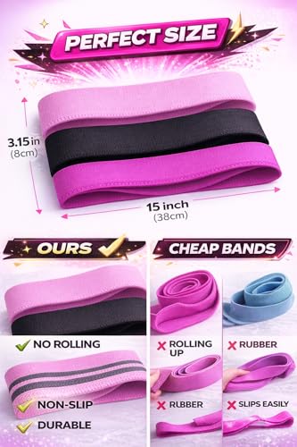 3-Piece Fabric Resistance Bands Set for Women & Men, Anti-Slip Hip Bands for Glutes, Legs & Booty Workouts Polyester & Latex Exercise Bands with Workout Guide