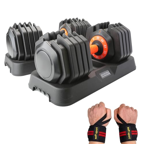 Adjustable Dumbbell Set 50 lbs, 10-in-1 Bi-Directional Adjustable Dumbbells,1 Hand Quick-Dial, No-Roll Dumbbell Set with Storage Tray, Strength Training HIIT for Home Gym