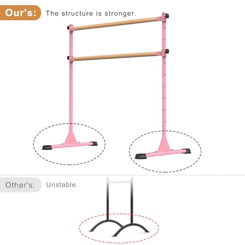Freestanding Height Adjustable Ballet Barre - color: 4ft (Wood Crossbar, Pink)