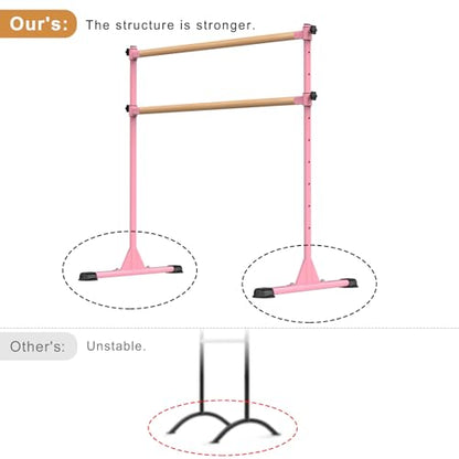 Freestanding Height Adjustable Ballet Barre - color: 4ft (Wood Crossbar, Pink)