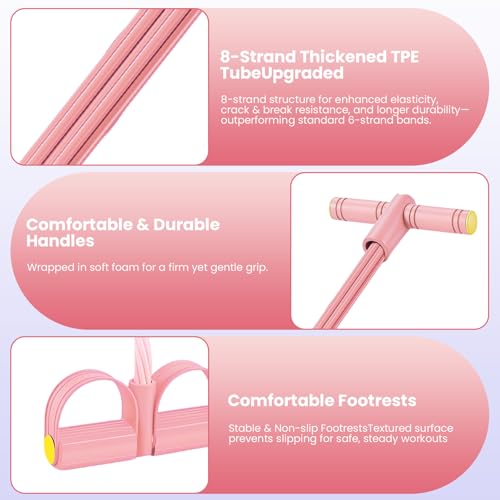 2026 Upgraded 8-Tube Pedal Resistance Bands with Handles - Ultra-Strong Tension for Full-Body Workout - Ideal for Home, Office & Travel Fitness (Pink)