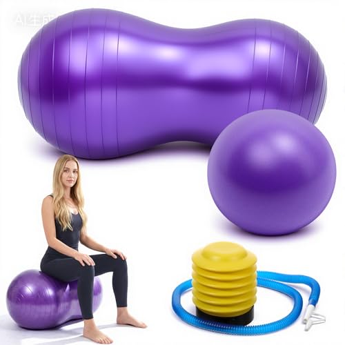 2PCS Peanut Balls 35.43×17.71 inch Exercise Yoga Pregnancy Ball with Pump, Anti Burst Physical Therapy Equipment for Labor Birthing Core Strength Training, Home Gym Fitness