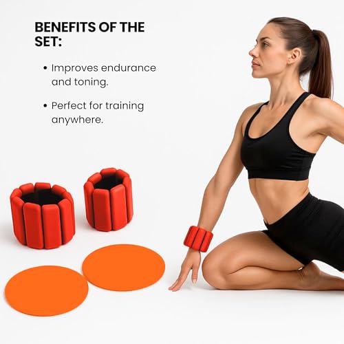 Wrist and Ankle Weights Set with Core Sliders, Adjustable 1lb Each, Sweatproof Design, Portable for Yoga, Pilates, Strength Training, and Home Workouts
