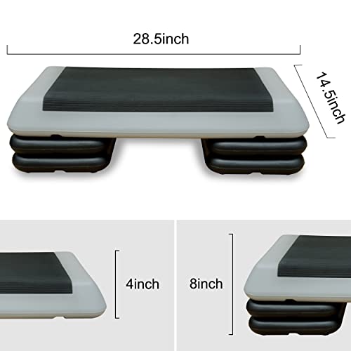 28.5" Original Aerobics Step Height Adjustable 4" - 6" - 8" Fitness & Exercise Step Platform with 4 Risers
