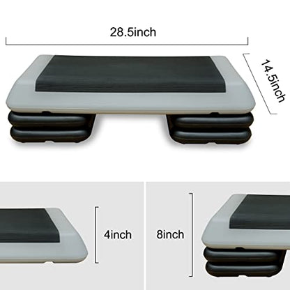 28.5" Original Aerobics Step Height Adjustable 4" - 6" - 8" Fitness & Exercise Step Platform with 4 Risers