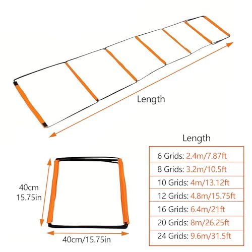 Footwork Ladder, Exercise Ladders for Agility Training, Detachable Training Equipment Set, with Carry Bag for Kids, Athletes, Soccer, Basketball(12 Grids) - size: 12 Grids