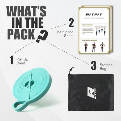 RitFit Pull Up Assist Band - Premium Resistance Band for Pull Up Assistance, Resistance Training, Body Stretching, Powerlifting, Mobility Training - color: Aqua