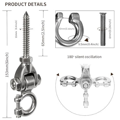 2-Pack Heavy Duty Swing Hangers with Bearings- 304 Stainless Steel Swing Hooks Set Brackets,600LB Capacity for Porch Swings, Hanging Chairs, Punching Bags, Gym Equipment