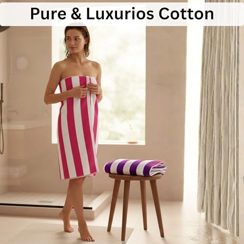 Beach Towels 6 Pack Large 30x60-100% Cotton Beach & Pool Towels Bulk Cabana Stripe - Quick Dry Bath Towel Set for Swim, Beach Essentials, Bathroom, Hot Tub, Yoga, Hotel & Airbnb Guests - color: Green, Purple, Turquoise, Orange, Royal Blue, Pink