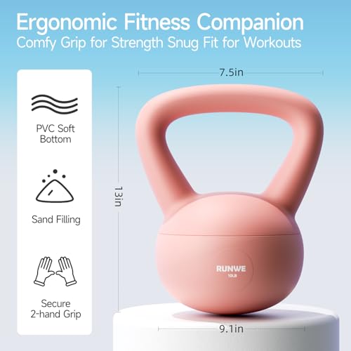 Soft Kettlebell for Women 5lb 10lb 15lb 20lb 25lb, Sand Filled Quiet Floor-Friendly Kettlebell, Anti-Slip Home Gym Fitness Equipment for Apartment Postpartum Recovery - color: 10 LB Pink