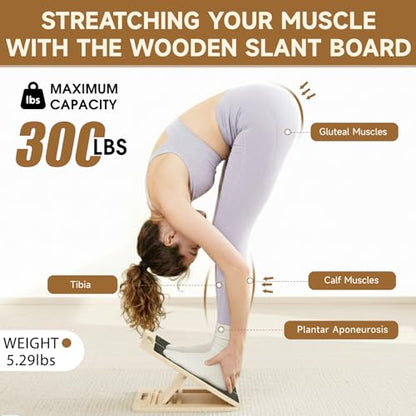 Slant Board for Calf Stretching – 5-Level Adjustable Incline Board for Plantar Fasciitis & Achilles Tendon Relief, Non-Slip Wooden Physical Therapy Tilt Board for Exercise, Balance, Ankle & Knee Recovery, Home Gym