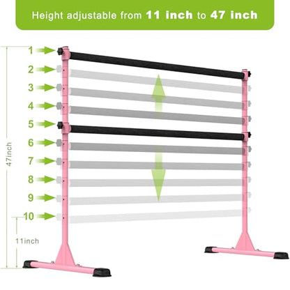 Dolibest Freestanding Ballet Bar, Height Adjustable Ballet Bar, Heavy Duty Dance Bar, with Non-Slip Rubber Pads, Enhanced Stability, Dance/Yoga/Fitness Stretching Bar, Ideal for Kids and Adults - color: Pink- 5ft Steel Cross Bar+ Black Cloth Cover