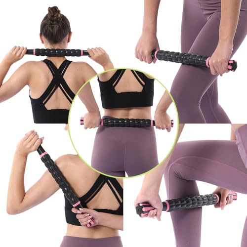 Muscle Roller Stick for Athletes, Massage Roller to Reduce Muscle Soreness, Cramping & Tightness - Legs, Arms, Back & Calves (Black Pink- 18 inch) - color: Pink Black-b
