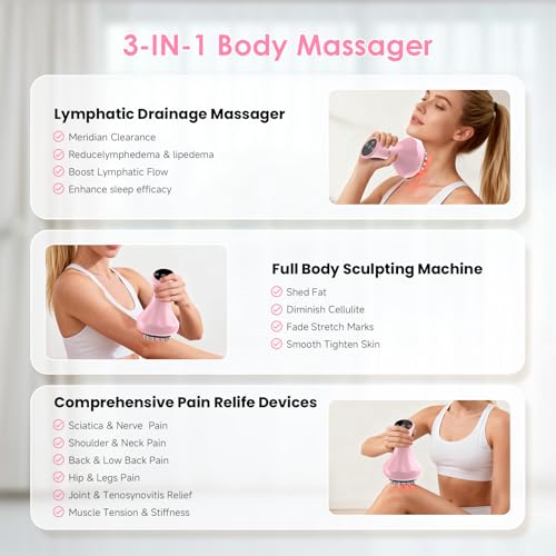 Lymphatic Drainage Massager, Anti Cellulite Massage Tool For Thigh & Belly Stretch Marks & Cellulite Reduction, Handheld Massage tools for Sciatica Nerve, Legs, Arms, Hip, Muscle, Low Back Pain Relief