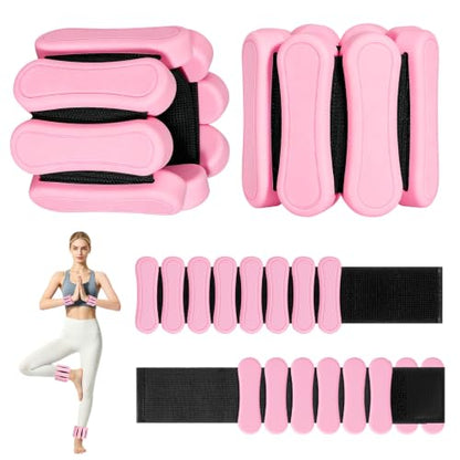 Ankle and Wrist Weights for Women & Men, Adjustable Leg & Arm Weights Set of 2 (1Lbs Each), Weighted Bangles Fits for Yoga, Pilates, Home Gym, Strength Training - color: Pink