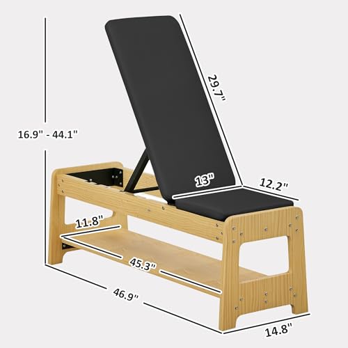 Soozier Adjustable Weight Bench with Dumbbell Rack, Wooden Workout Bench, Flat or Incline Bench for Home Gym Weight Lifting Training - color: Black