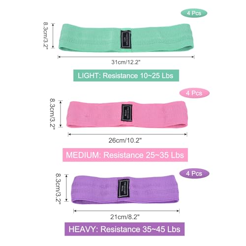 PATIKIL 12 Pieces Booty Resistance Bands for Working Out Non-Slip Workout Bands Fabric Resistance Loops Elastic Exercise Fitness Bands for Women Men Hip Leg Gym, (Level 3 - S/M/L)