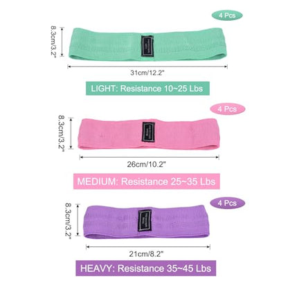 PATIKIL 12 Pieces Booty Resistance Bands for Working Out Non-Slip Workout Bands Fabric Resistance Loops Elastic Exercise Fitness Bands for Women Men Hip Leg Gym, (Level 3 - S/M/L)