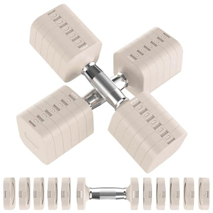 Hezeyferg 30.8LB Adjustable Dumbbell Set, Each Adjustable Weight Dumbbell with 6 Levels 4.4/6.6/8.8/11/13.2/15.4lb, Hand Weights Set for Men/Women Home Gym Exercise Workout - color: Beige