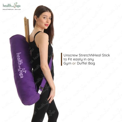 HealthAndYoga™ StretchNHeal Collapsible Multi-Use Wooden Yoga Stick - Regular and XL - Portable Posture Corrector Pole, Stretch Mobility Stick, Physical Workout Exercise Dowel