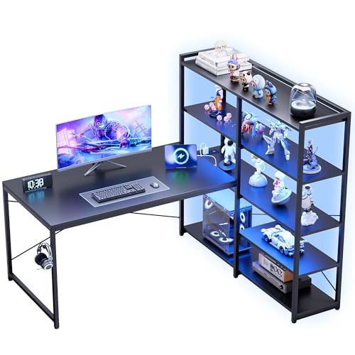 Pamray 49 Inch L Shaped Gaming Computer Desk with Shelves and Storage - color: Black