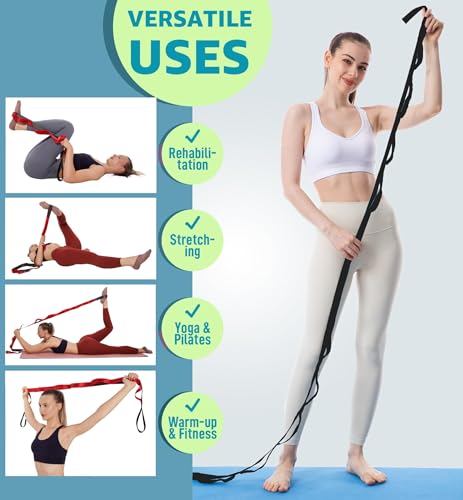 Calf Stretcher Multi Loop Stretch Strap - Physical Therapy Strap for Stretching, Calf Stretch Yoga Belt with Loops, Hamstring Stretcher, Leg Stretch Band, Fascia Stretcher & Arch Support Bands for Feet