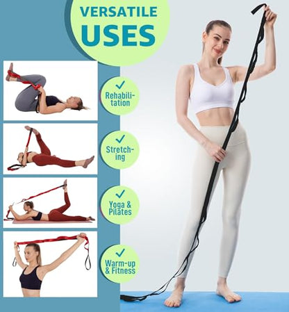 Calf Stretcher Multi Loop Stretch Strap - Physical Therapy Strap for Stretching, Calf Stretch Yoga Belt with Loops, Hamstring Stretcher, Leg Stretch Band, Fascia Stretcher & Arch Support Bands for Feet