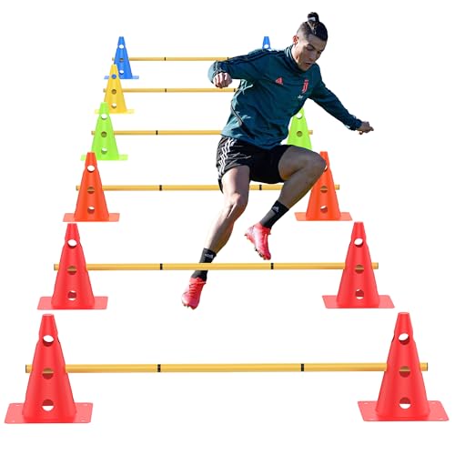 Football Training Cones Agility Soccer Cones, Indoor Outdoor and Festive Events Field Marker Agility Cones with 5 Adjustable Soccer Agility Training Poles - size: Hurdle Cone 6 Set