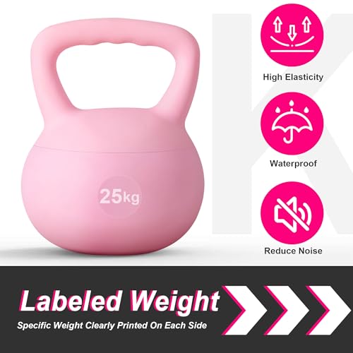 DlandHome Kettlebell Weights Strength Training Kettlebell-Great for Full Body Workout and Strength Training,Easy Grip Handle,PVC Filled with Iron Sand - color: Pink-25lbs