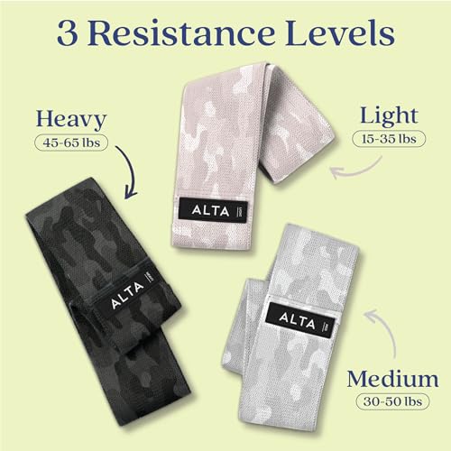 ALTA Booty Bands for Women - Premium Non-Slip Fabric Resistance Bands for Working Out - Cloth Resistance Bands for Legs, Fabric Exercise Bands, Leg Bands for Working Out Women, Looped Hip Bands Set