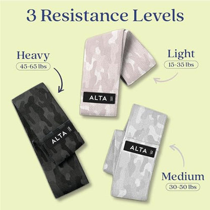 ALTA Booty Bands for Women - Premium Non-Slip Fabric Resistance Bands for Working Out - Cloth Resistance Bands for Legs, Fabric Exercise Bands, Leg Bands for Working Out Women, Looped Hip Bands Set