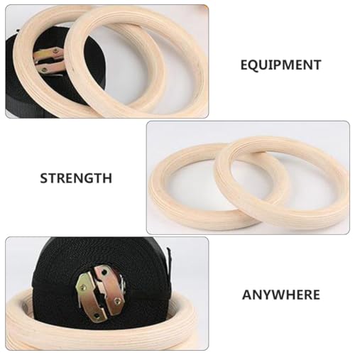 Wood Gymnastic Rings Fitness Rings Set with 4.5m Adjustable Straps 3.8cm Wide for Strength Training and Bodyweight Exercise at Home Or Outdoors