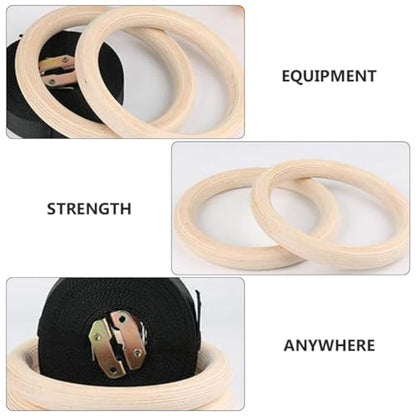 Wood Gymnastic Rings Fitness Rings Set with 4.5m Adjustable Straps 3.8cm Wide for Strength Training and Bodyweight Exercise at Home Or Outdoors