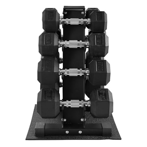BalanceFrom Rubber Coated Hex Dumbbell Weight Set with Storage Rack, 100LB or 150LB or 200LB Set, 5-20 lbs or 5-25 lbs or 10-30 lbs Pairs - style: 100LB Set with Rack