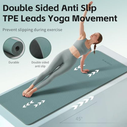 PAIDU Yoga Mat 8mm TPE Non‑Slip Fitness Mat with Strap for Home Workouts - color: Deepgreen&Gray