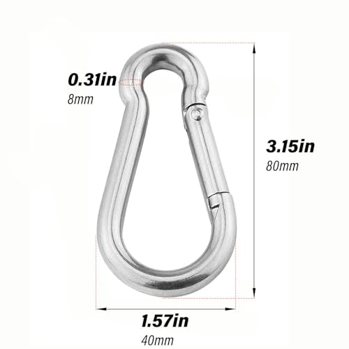 3.15 Inch 4 Pack Spring Snap Hook Carabiner, Cable Machine Accessories for Home Gym Pulldown Attachment, Exercise Machine, Heavy Duty Steel Clip for Outdoor Fitness