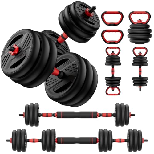 Adjustable Dumbbell Set, 20/30/45/70/90lbs Free Weight Set With Double Locknut, 5-in-1 Dumbbells Set Includes Barbell, Kettlebells, Push up Stand, Weight Plate, Fitness Exercise for Home Gym Suitable Men/Women - style: 20LB(10LB Pair)
