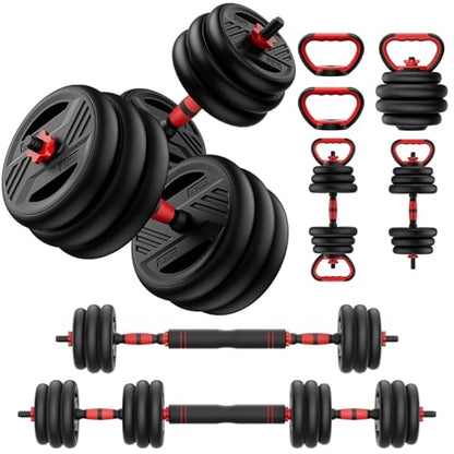 Adjustable Dumbbell Set, 20/30/45/70/90lbs Free Weight Set With Double Locknut, 5-in-1 Dumbbells Set Includes Barbell, Kettlebells, Push up Stand, Weight Plate, Fitness Exercise for Home Gym Suitable Men/Women - style: 20LB(10LB Pair)