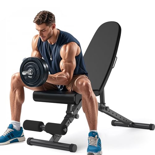 Weight Bench, Adjustable Workout Bench with 900Lbs Capacity, with Fast Folding, Adjustable Bench for Full Body Workout, Space-Saving, for Indoor Workout, Home Gym (Black)