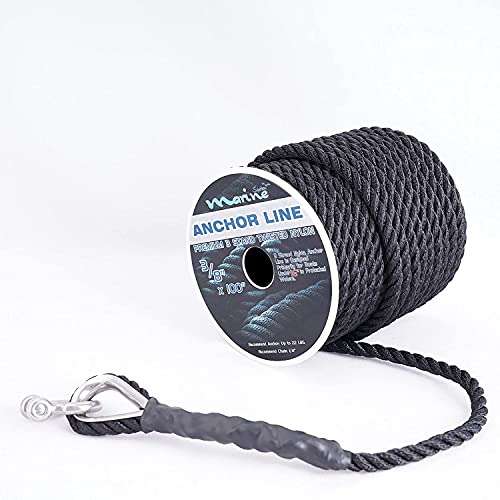 Made Nylon 3 Strand Anchor/Rigging Line Anchor Rope 3/8 Inch 100FT 150FT Black (3/8" x 100')