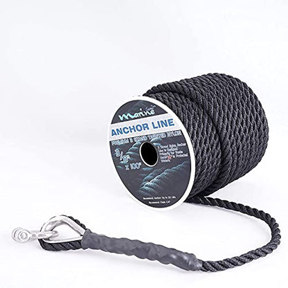 Made Nylon 3 Strand Anchor/Rigging Line Anchor Rope 3/8 Inch 100FT 150FT Black (3/8" x 100')