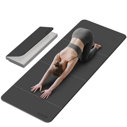 Foldable Extra Large Yoga Mat 74"×31.5", 8mm Double-Sided Non Slip Lightweight Fitness Mat for Man & Woman, Portable for Home Studio & Travel - color: Black+Gray