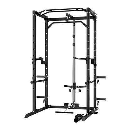 KOPUS Power Rack with Pulley System – Multi-Functional Power Cage Squat Rack, LAT Pull Down, J Hooks & Safety Bars – 1200 lbs Home Gym Equipment – 5 Configurations - size: Cage + Pulley